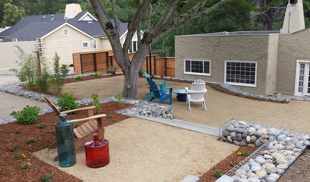 Backyard landscaping with gabions