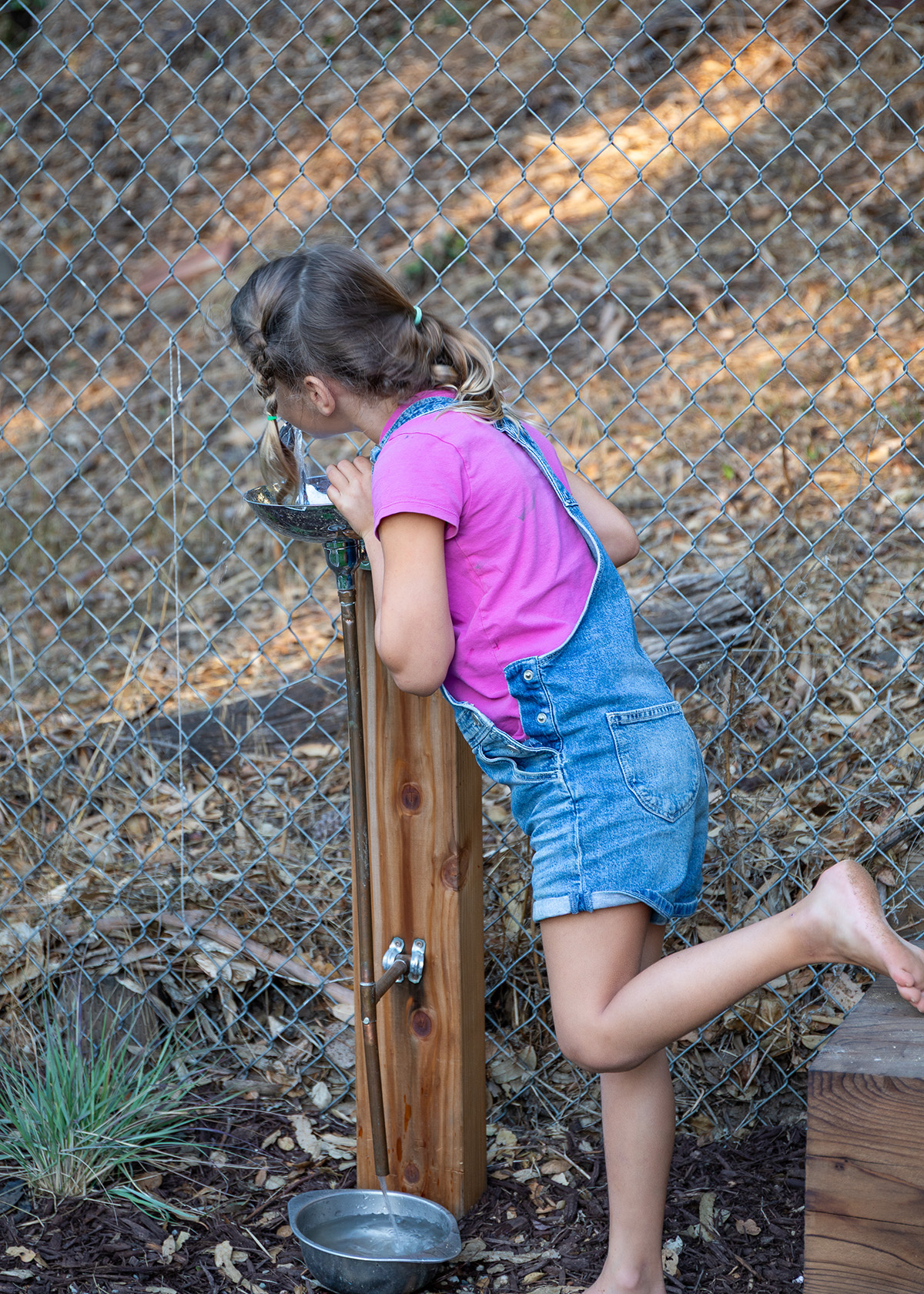 Oakland Piedmont Garden Design Sloped Hillside Adventure Outdoor Playground Young Kids Stumps Swings Soccer Dining Family Backyard Native Plants